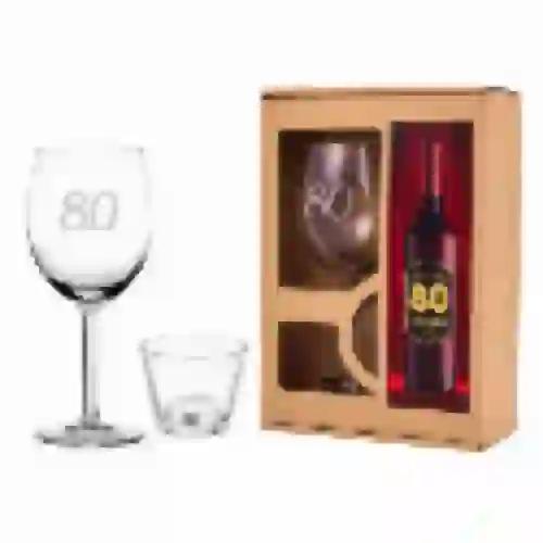 Kieliszek do wina 300 ml + świecznik zestaw - 80 Urodziny