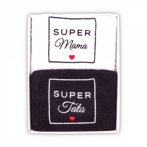 Ręcznik w pudełku zestaw 2 szt. 100x50 PION Modena -  Super Mama / Super Tata (ramka)
