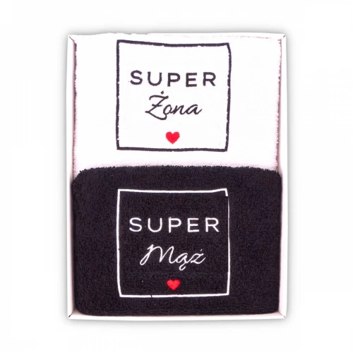 Ręcznik w pudełku zestaw 2 szt. 100x50 PION Rimini -  Super Żona / Super Mąż (ramka)