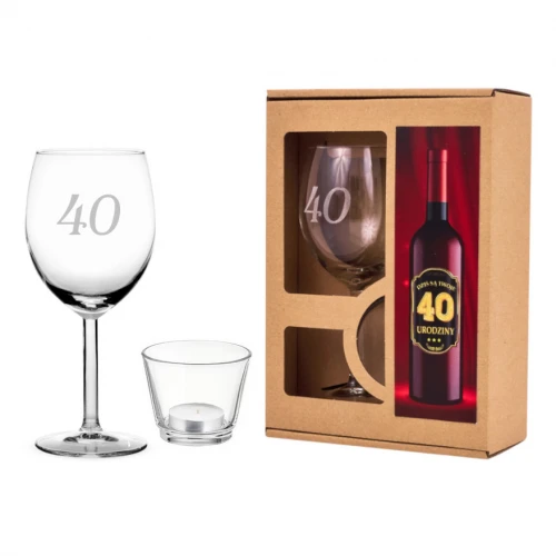 Kieliszek do wina 300 ml + świecznik zestaw - 40 Urodziny