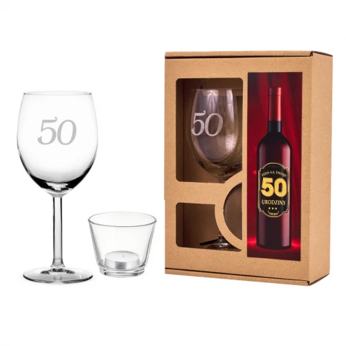 Kieliszek do wina 300 ml + świecznik zestaw - 50 Urodziny